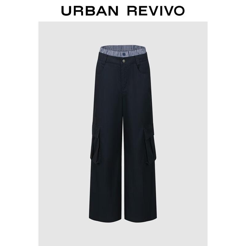 UR Women s Plaid Patchwork Cargo Wide-Leg Pants S темно-синий