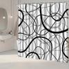 1pc Black and White Irregular Striped Patterned Shower Curtain, Machine Washable Polyester, Suitable for Bathroom Decoration.