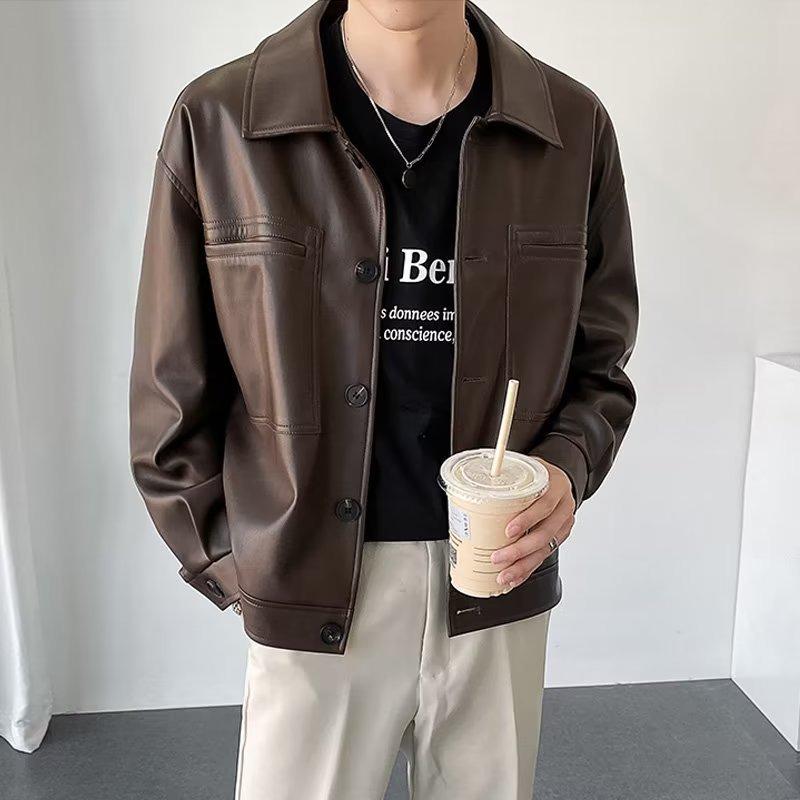 Men's Korean Style Retro Loose Leather Motorcycle Jacket