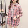 Women's Spring Autumn Large Size Long Sleeve Shirts Female Vintage Loose Plaid Coats Turn Down Collar Button Tops Blouses