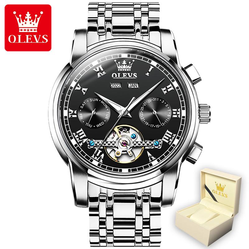 OLEVS 6607 Cu Cutie Cadou Ceas Contor mecanic Multifunctional Ceas barbatesc cu cadran mare