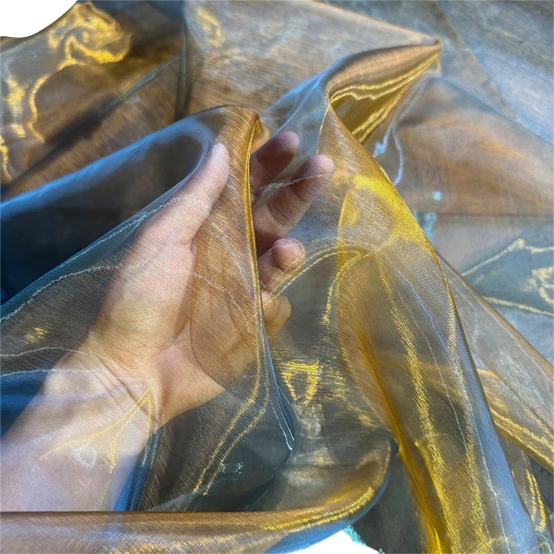 Metallic Color Organza Fabric 50x140cm Breathable Gradient Color Tulle Cloth For Wedding Dress Evening Gown Sewing Craft