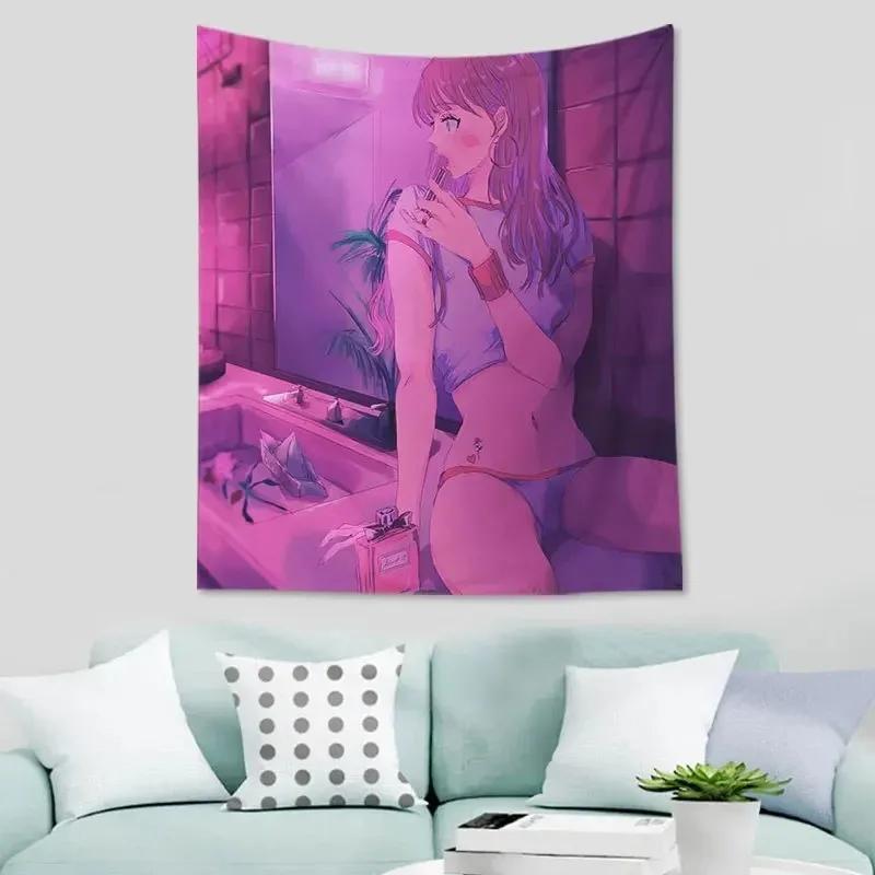 Cartoon Internet Addicted Girl Hanging Cloth Office Living Room Tapestry Home Wall Decoration Tapestry