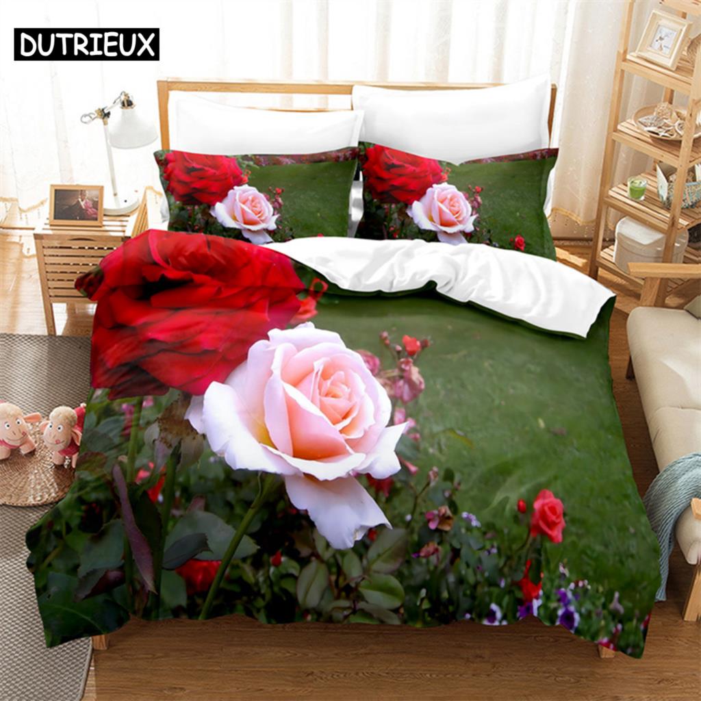 Lussuoso Set Letto Matrimoniale Rosa Rossa Set Copripiumino Set Biancheria da Letto Piumone Set Biancheria da Letto Biancheria da Letto King Size Copripiumino Set Biancheria da Letto