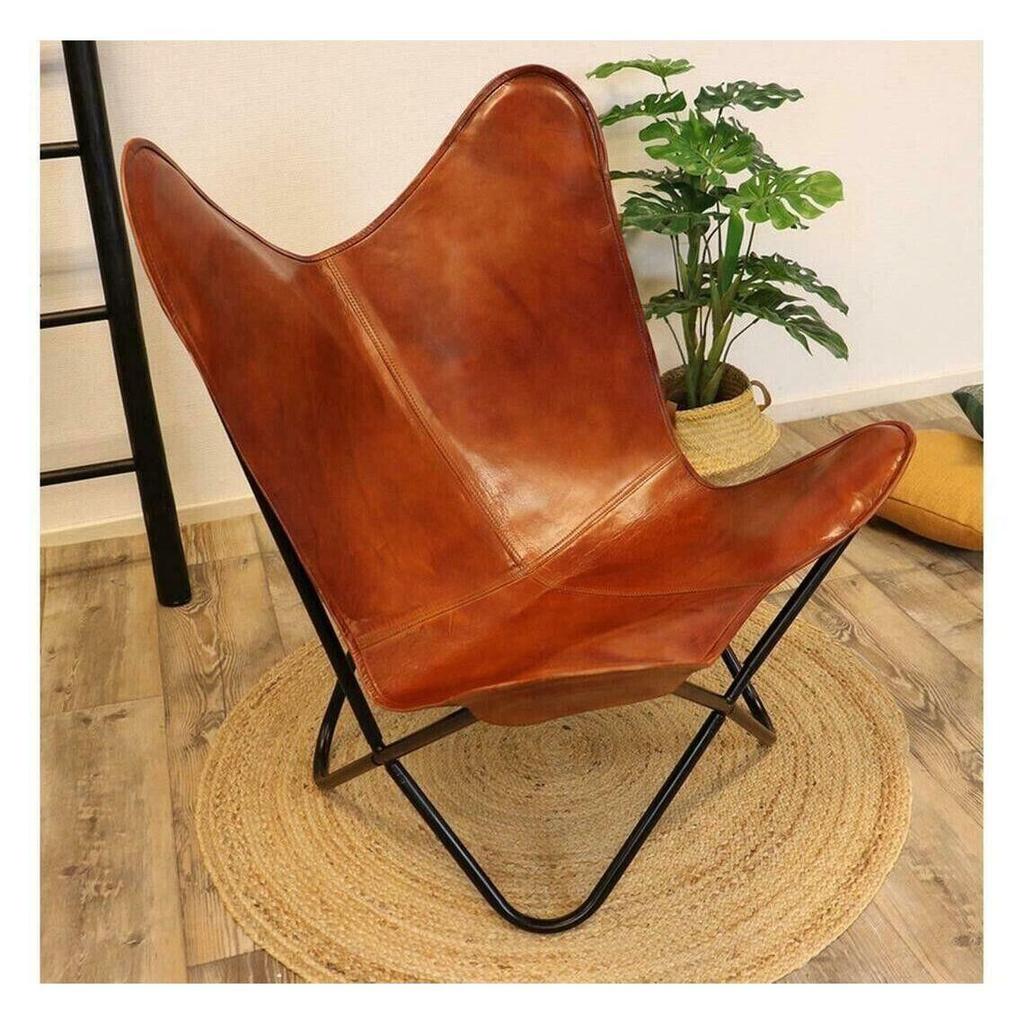 NEW Handmade Vintage Leather Butterfly Relax Arm Chair Sleeper Seat Folding