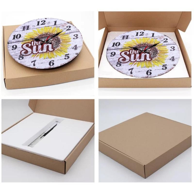 Analog Sunflowers Wall Clock 30cm with Large Arabic Numerals, Farmhouse Wooden Floral Wall Decors for Dining Area and Hallway