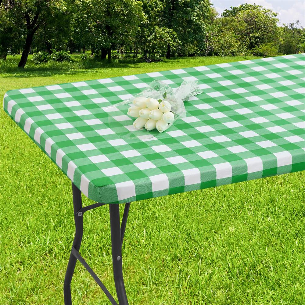 Olanly Rectangle Vinyl Table Cover Stretch Waterproof Table Covers Fitted Tablecloth For Home Party Camping Table Cloth Outdoor