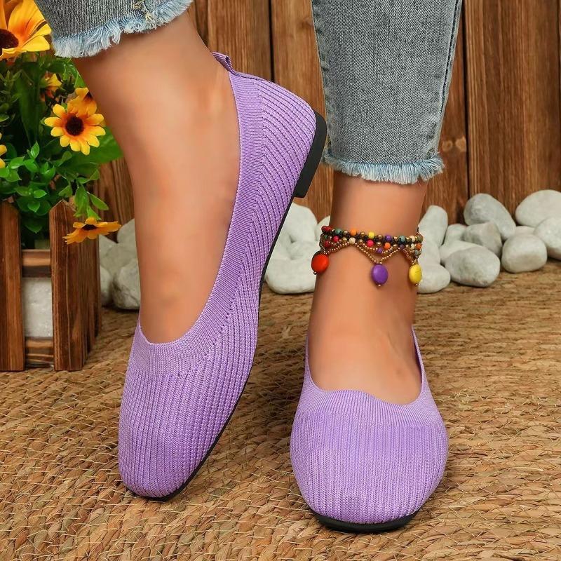 Large Size Square Head Flat Bottom Lazy Single Shoes Women's Flying Weaving Breathable Casual Versatile Doudou Shoes Women