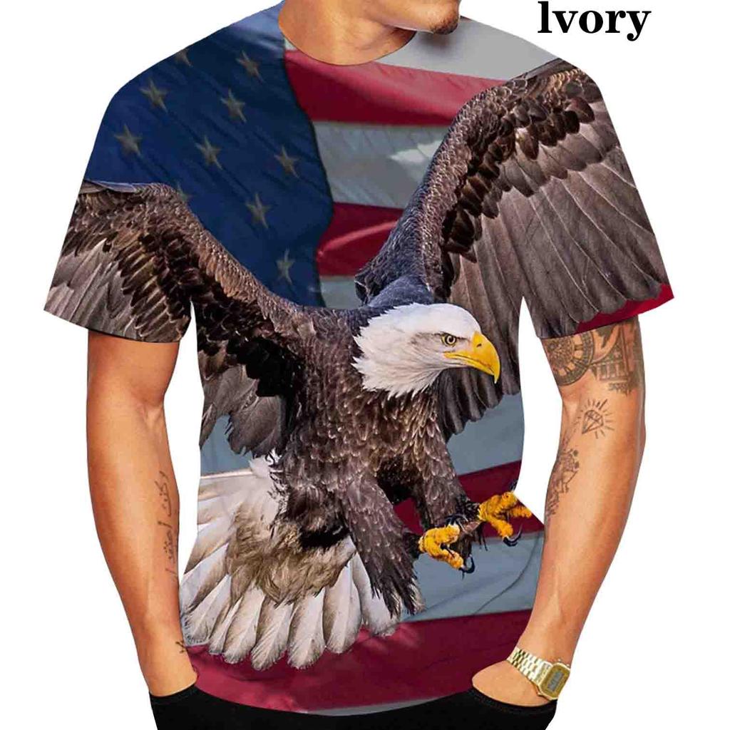 Modna koszulka męska z nadrukiem 3D Orła Luźna damska i męska Fajne letnie topy sportowe z krótkim rękawem