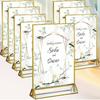 8 Pack Acrylic Sign Holder Gold Borders,4 X 6 Gold Table Number Holders Vertical Stand,Double Sided Clear Picture Frames,Gold Sign Holders Display