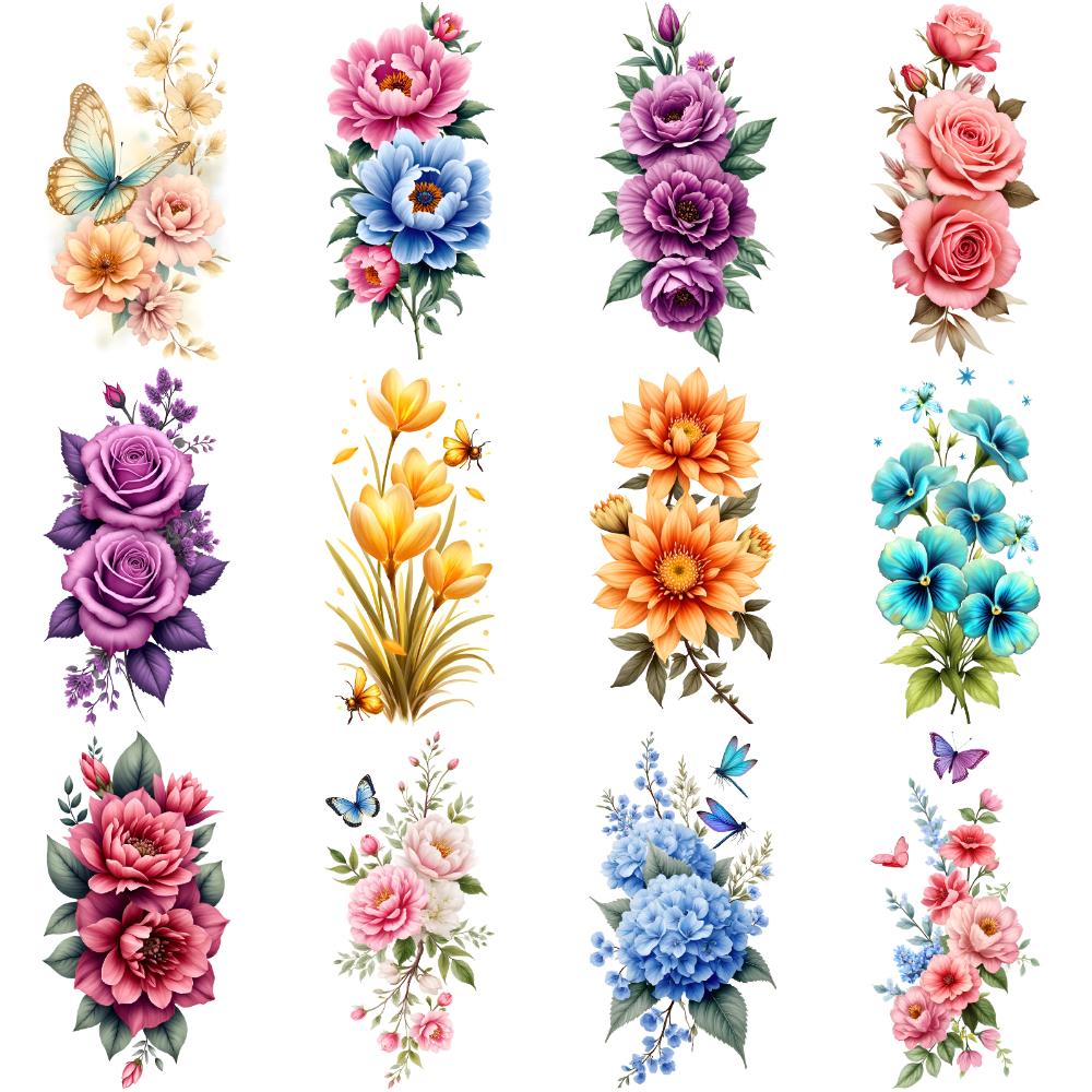 12pcs Temporary Tattoo Butterfly Motifs Waterproof Long-lasting Body Stickers Floral Designs Temporary Tattoo Stickers For
