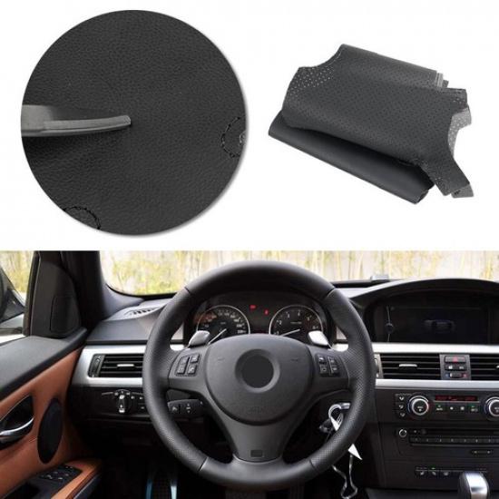 Black Perforated Leather Steering Wheel Cover Trim For BMW M Sport 1 Series E82
