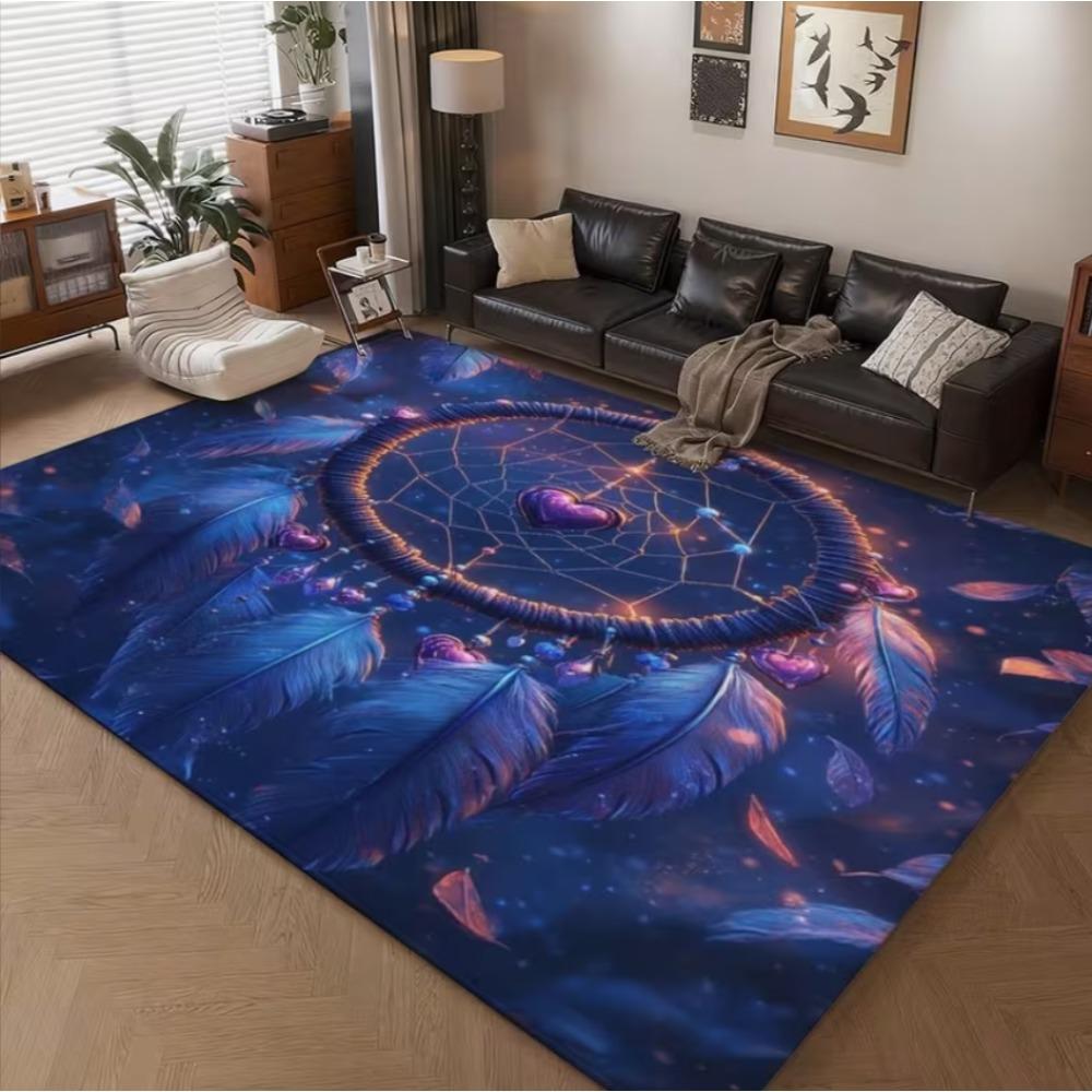 

Purple Wolf Dreamcatcher Pattern Anti Slip Soft Stain Resistant Carpet Perfect for Living Room Vacation Villa Mysterious Art Rug 40x60cm