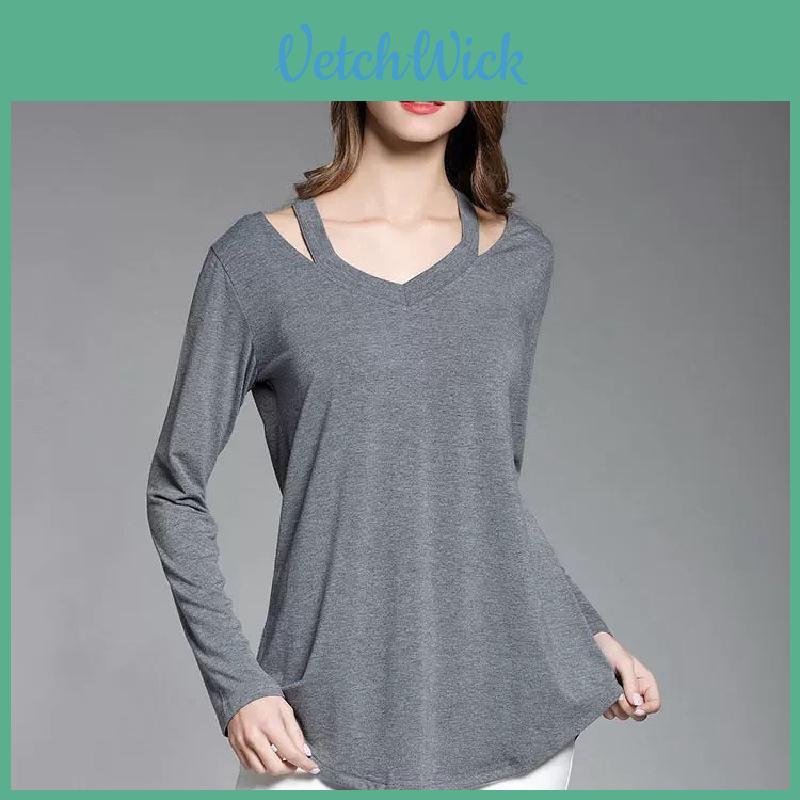Simple Solid Color Off Shoulder Design Women Long Sleeved Top For Fall Comfort