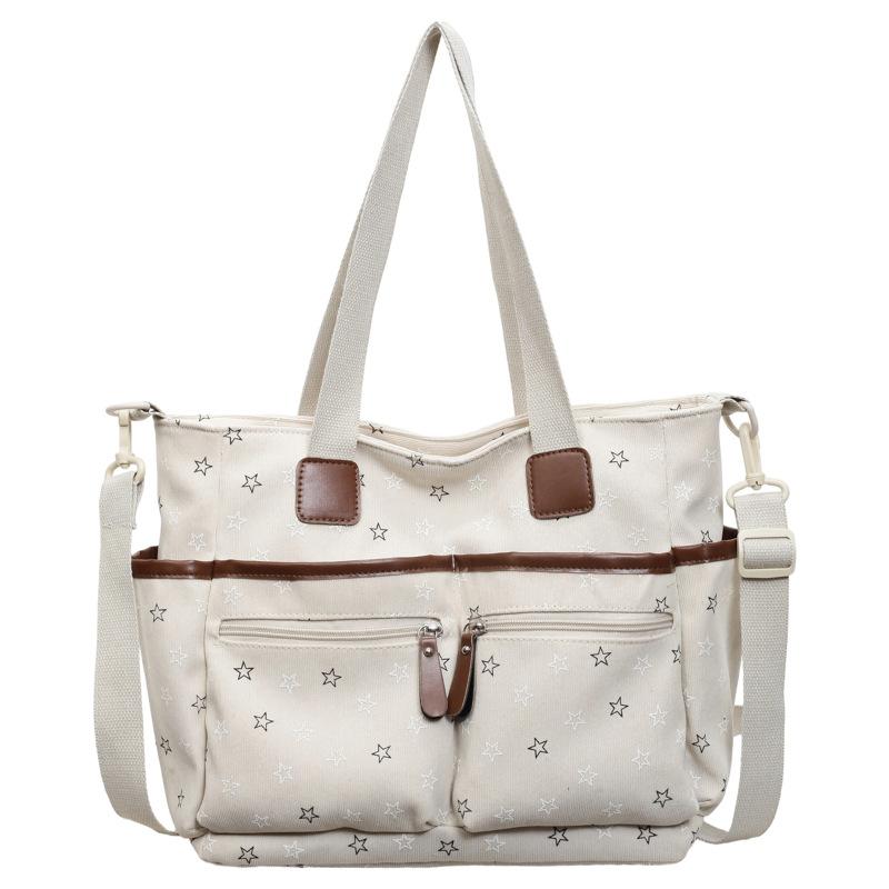 Womens Star Print Canvas Tote Bag Large Capacity Casual Shoulder Handbag Purse