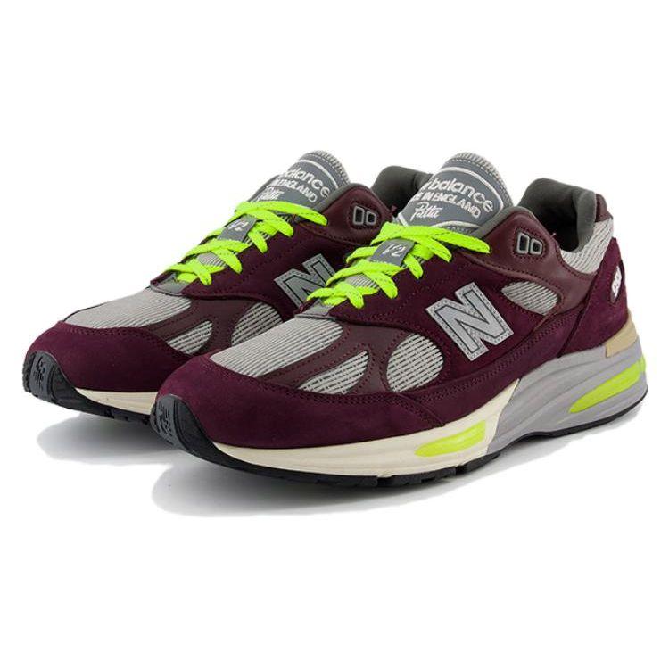 Patta x New Balance 991v2 Fabriqué en Angleterre Betterave Marinée Baskets Unisexe Rouge Jaune Sécurité Dégustation de Vin U991PD2