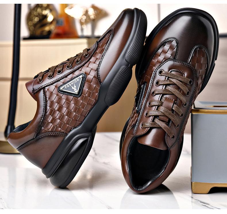 Spring Shoes for Men Genuine Leather Casual Shoes Sport Style Flat Skate Shoes Fashion Comfortable Knit Sneakers