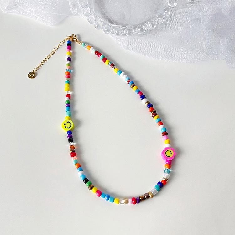 

Корейский чокер из бисера с улыбающимся лицом премиум-класса - Женское разноцветное ожерелье на ключицу с передовым дизайном