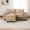Modular 2-seater Corduroy Sofa (with Ottoman) – Wide Seat, Ergonomic Design, High-density Foam Padding, USB-C Port, Side Pockets. Khaki