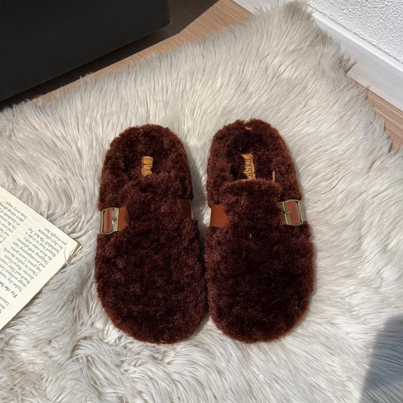 

Интернет-знаменитость, высокий стиль, флис из овечьей шерсти, теплые полутапочки, женские, осенне-зимние модели, на одном педале, толстая подошва, сумка-голова, хлопковый моп 40 бордовый