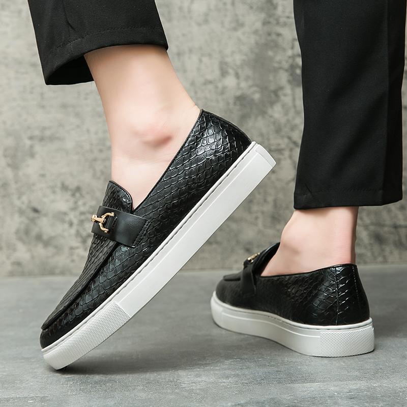 Black Men's Vulcanize Shoes Slip-On Brown Pu Leather Sneakers Shoes for Men with Size 38-46