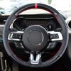 Custom Fit For Ford Mustang 2015 2016 2017 2018 2019 2020 2021 Black Leather Carbon Fiber Interior DIY Steering Wheel Cover