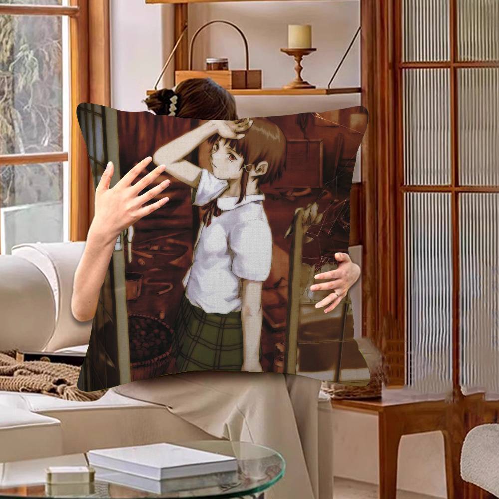Serial Experiments Lain Anime Movie Sticky Cushion Cover Car Throw Pillow Case For Sofa Car Christmas Gift 40x40cm 45x45cm