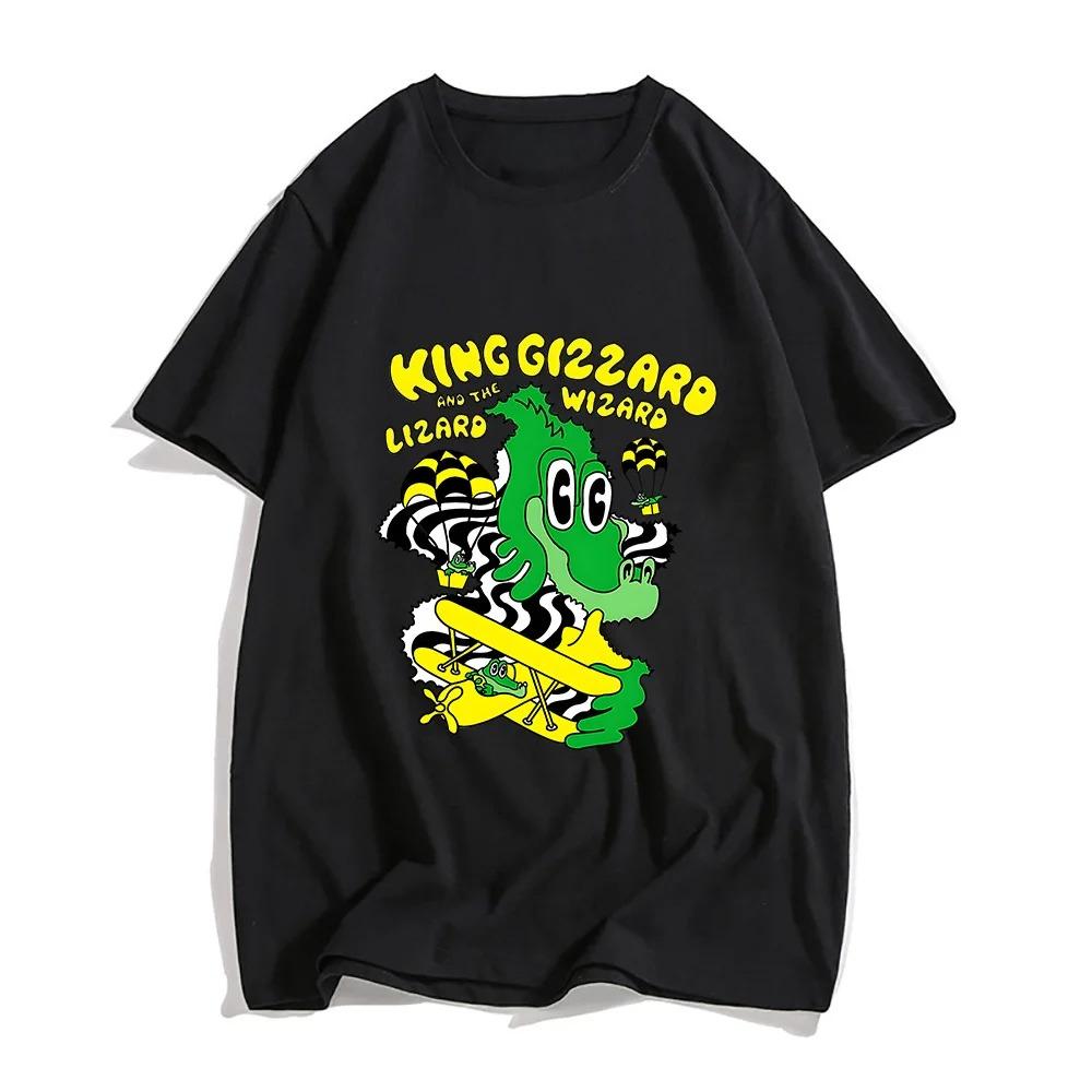 King Gizzard The Lizard Wizard T-shirts Women Parachute Crocodile T Shirts Photo Tshirts Anime Print Cartoon Fashion Harajuku