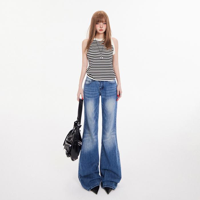 

YC& Retro Low-Waist Flare Jeans: Women s Versatile Floor-Length Spring/Summer Denim Pants XL