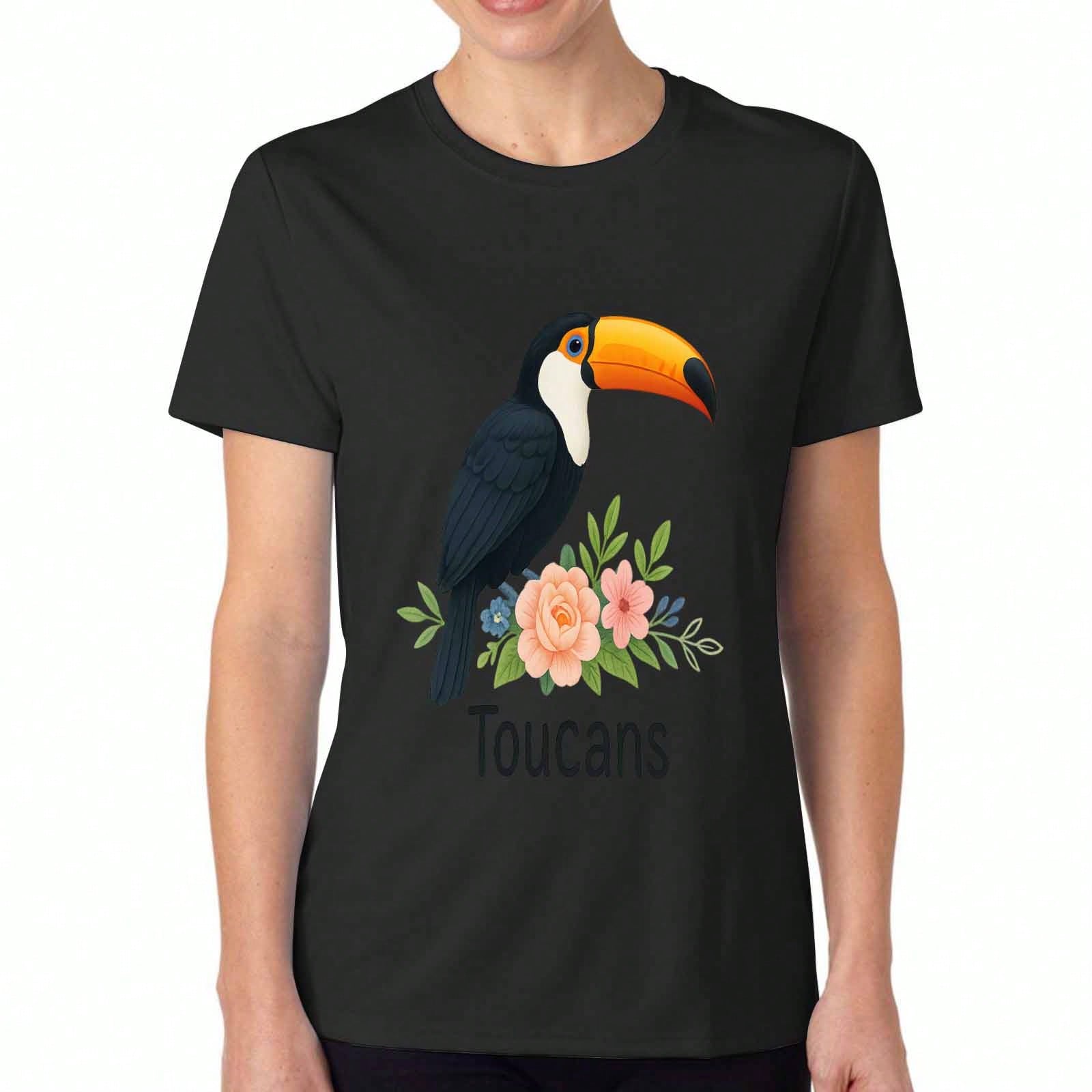Tropical Toucan Bird Wounisex Cotton T Shirt, Premium Cotton Graphic Print, Durable, Relaxed Fit Fashionable Tee, Tropical Rainforest Jungle Parrot Lo S