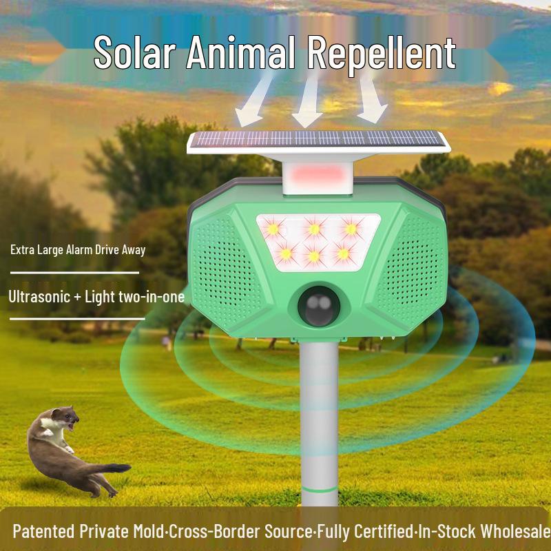 Ultrasonic Solar Animal Repeller with LED Strobe - Effective Against Cats, Birds, Mice, and Mosquitoes