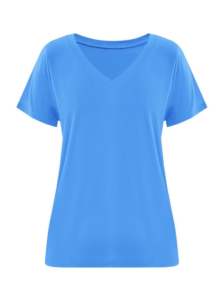 T-shirt da donna con scollo a V a maniche corte, vestibilità larga, top casual estivo
