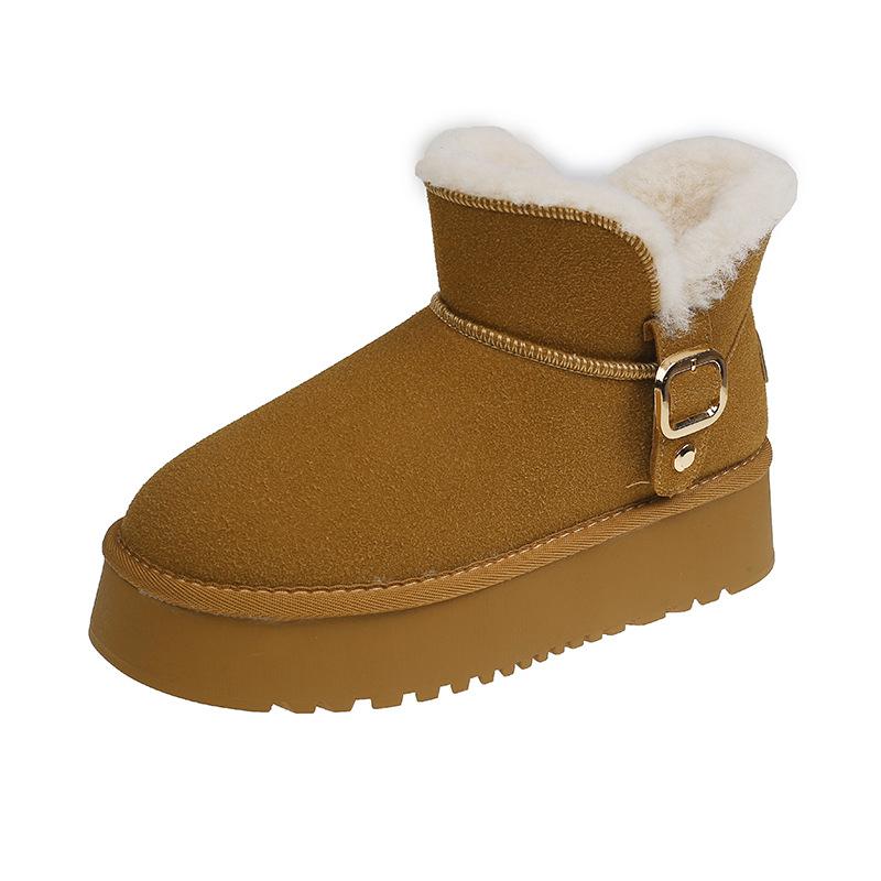 Simple solid color warm snow boots for women, new thick-soled thick-soled thick-velvet non-slip snow cotton boots for women in autumn and winter 2025