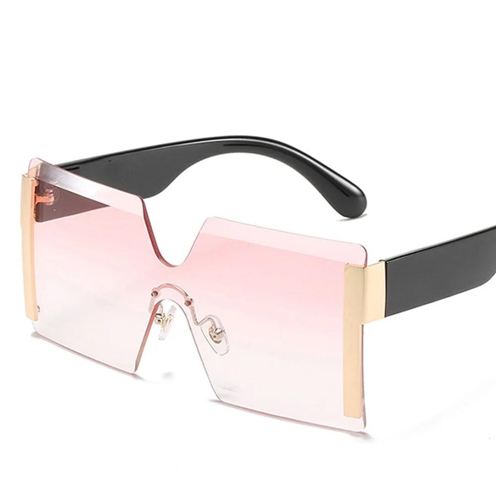 Mode Överdimensionerade Fyrkantiga Ramlösa Solglasögon Dam Designer Platt Topp Stora Solglasögon Kvinna Enda Stycke Rese Solglasögon