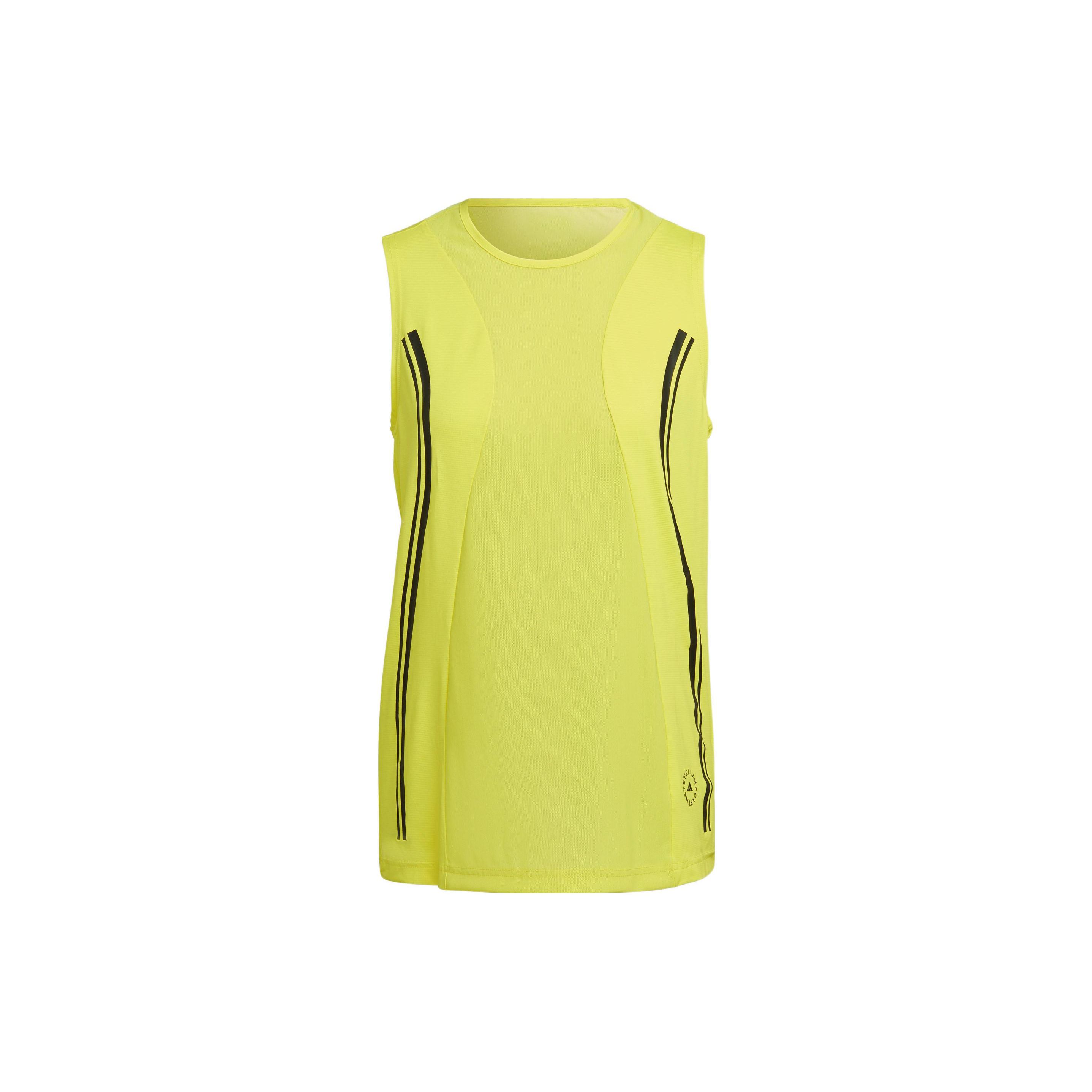 

Adidas Striped Print Small Logo Loose Fit Round Neck Sports Tank Top Women Tops Yellow HG6863 XS