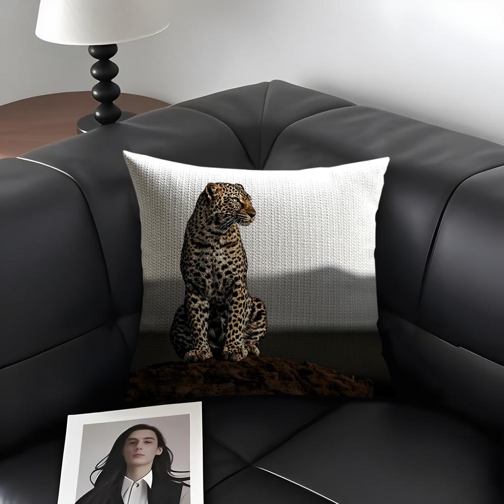 Leopard Cool Cushion Cover Natural Linen Organic Fabric DoubleSided Printing Sofa Home Decor Gift Pillow Case