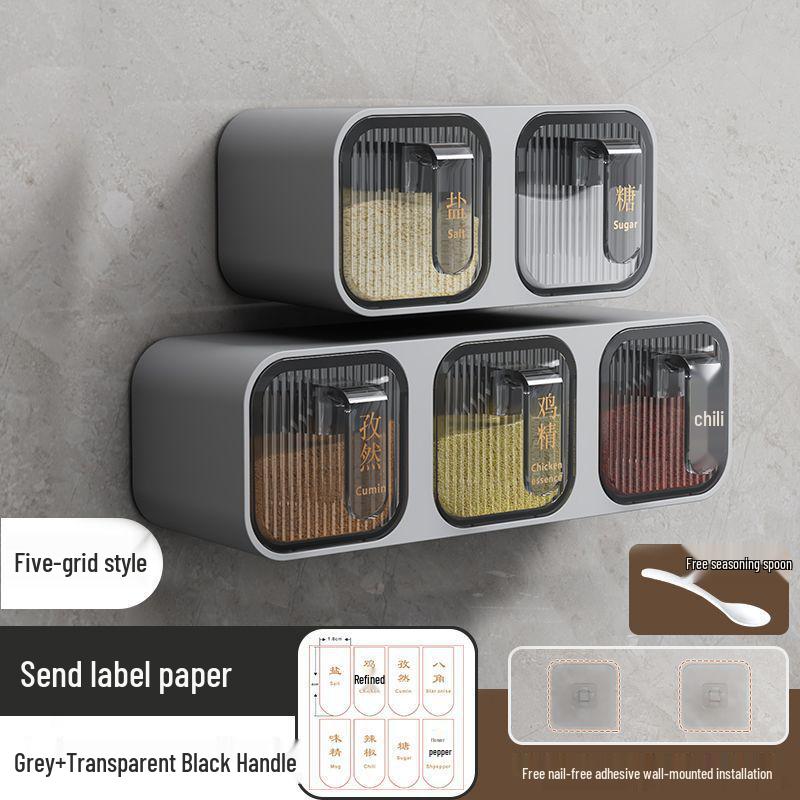 Wall-Mounted Punch-Free Dustproof Seasoning Box for Kitchen