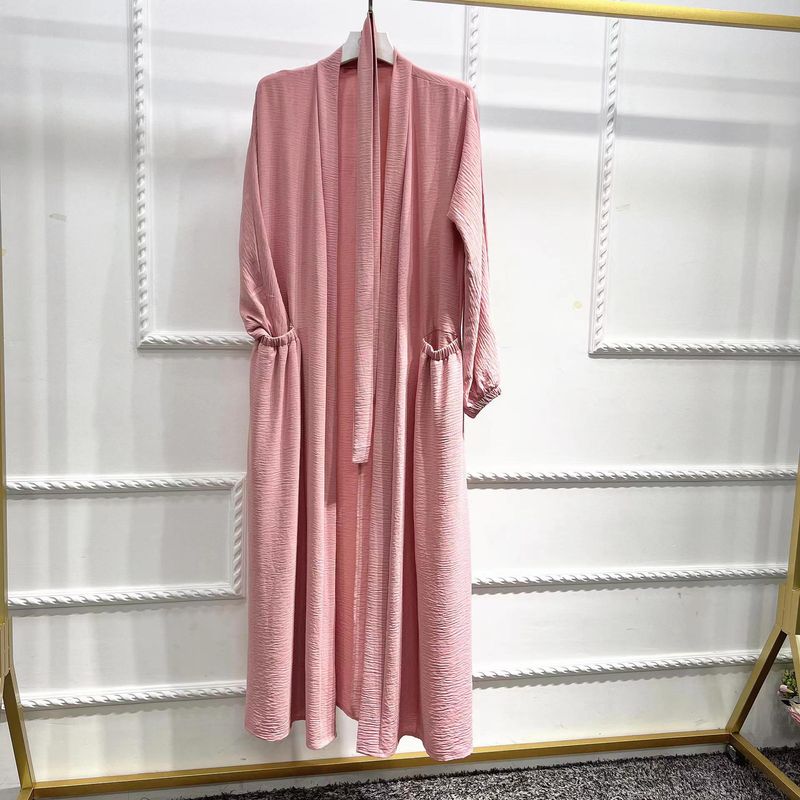 

European and American National Style Shoelace Cardigan Robe Dress Elegant Dress Lace-up Cardigan Dress Pink 3 yards