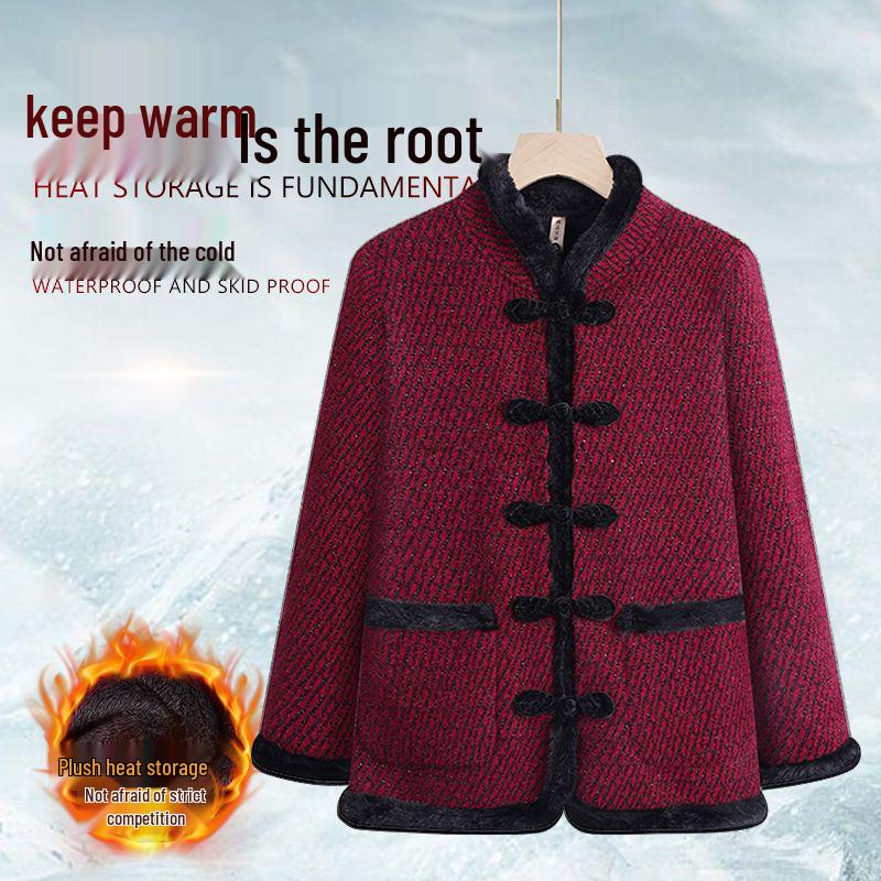 

Мамин бархатный теплый танский костюм: Осенне-зимнее пальто на пуговицах-лягушках для женщин среднего и пожилого возраста Default