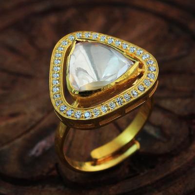 Sterling Silver Gold Plated Moissanite Zircon Polki Ring