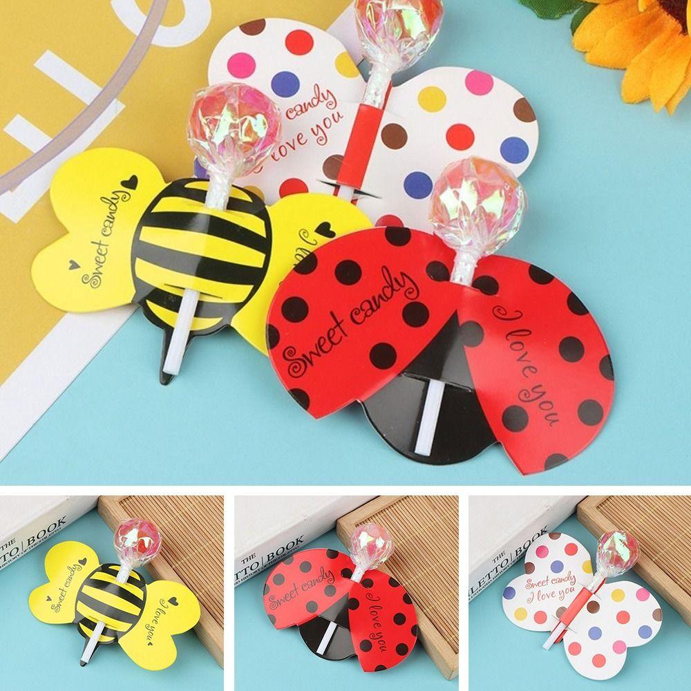 

50 шт., держатель для карточек с изображением пчелы и леденца, бумажная подарочная упаковка, декоративные открытки для леденцов, детские