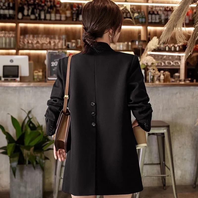 WTEMPO Office Ladies Large Size Solid Color V-neck Blazer Coats Women's Spring Autumn Long Sleeve Elegant Slim Button Coats