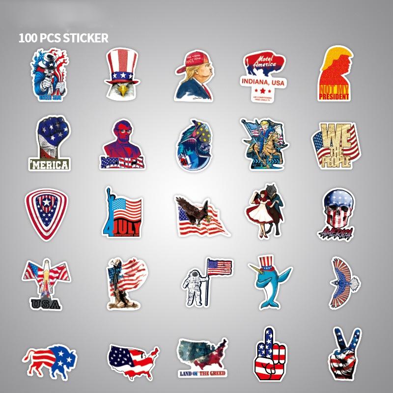 100pcs America Usa Flag Trump Stickers Laptop Bike Cars Waterproof Skateboard
