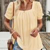 Women's Casual Solid Color Square Neck Hollow Short Sleeved Shirt Top