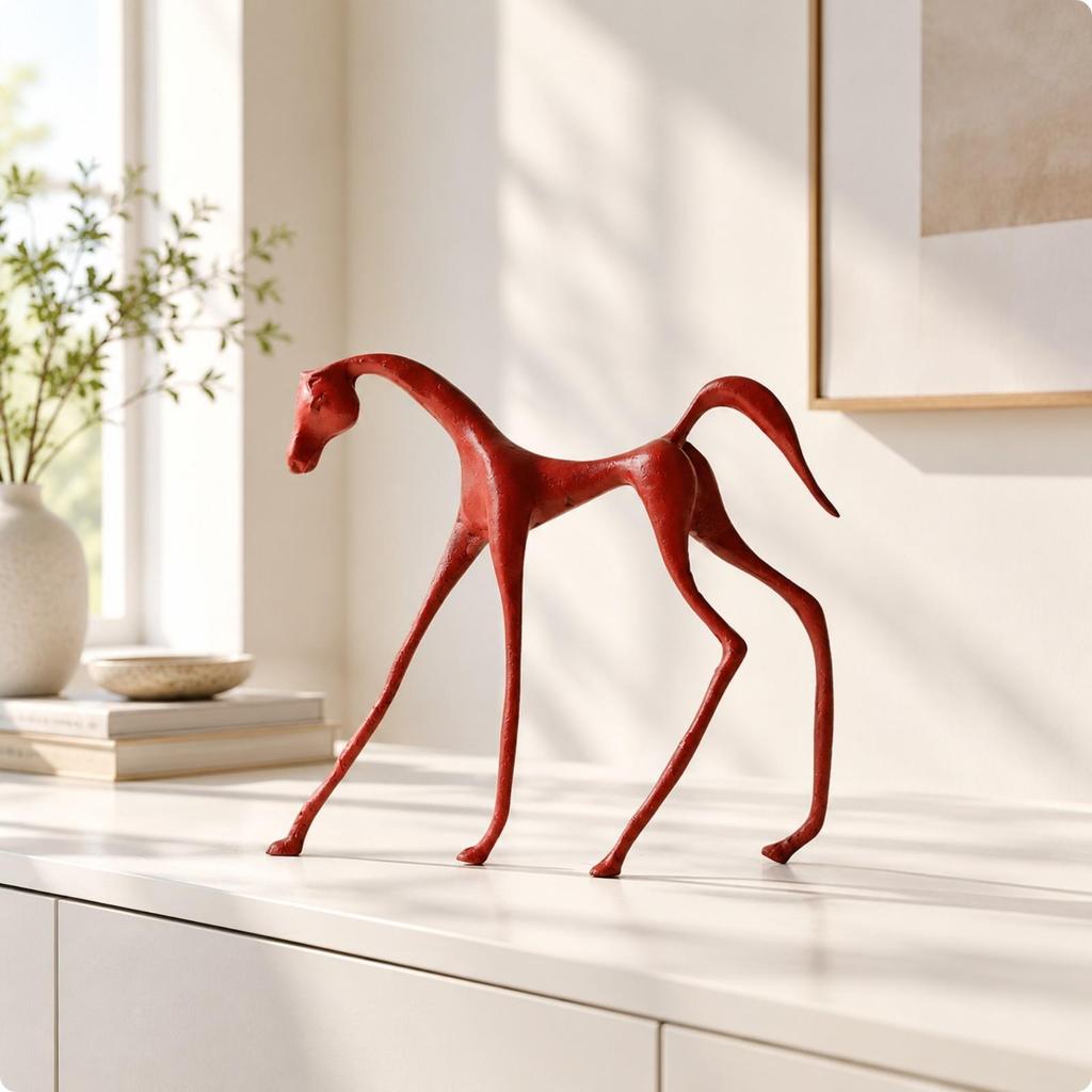 Geometric Horse Figurine Modern Minimalist Alloy Decor Piece Slender Statue for Living Room,