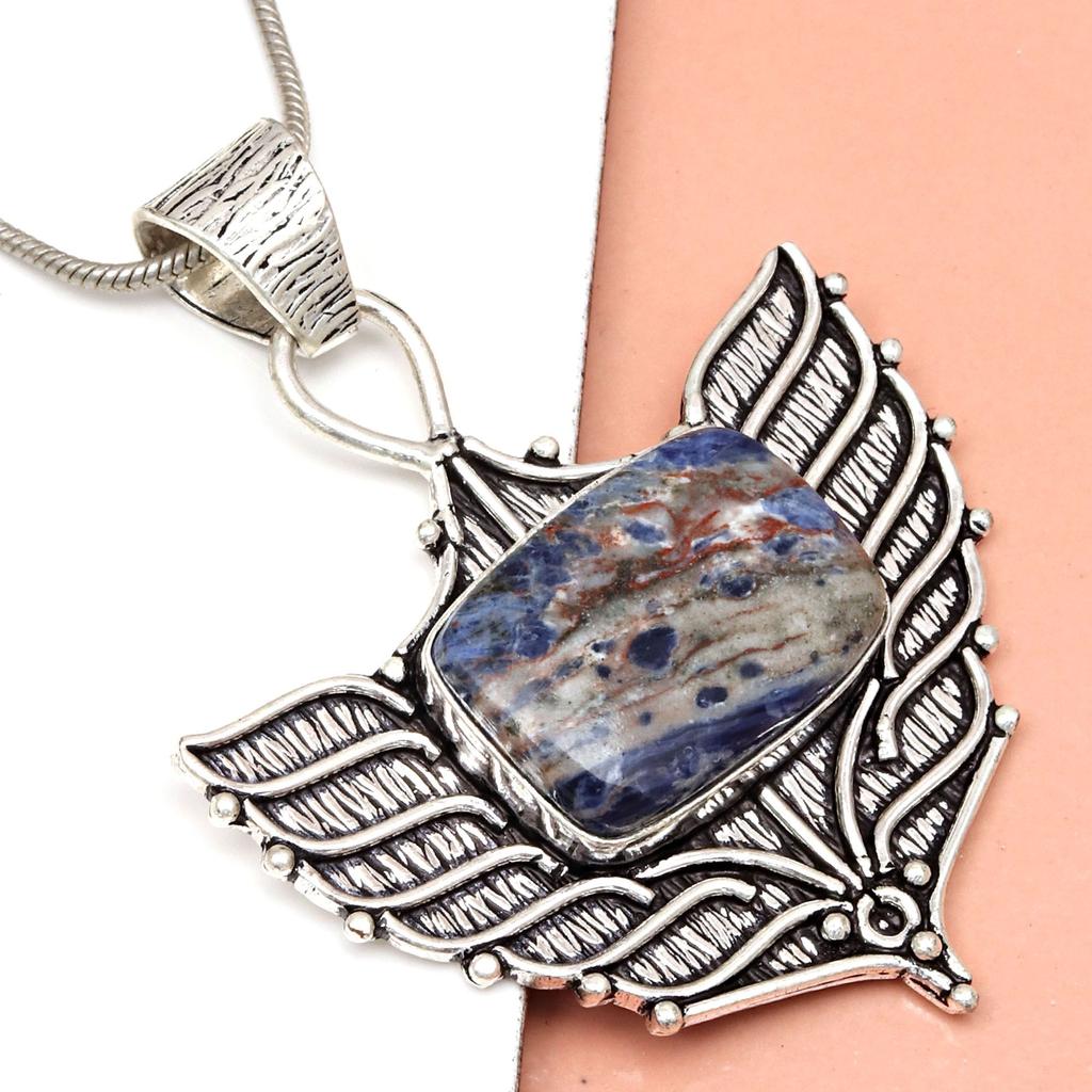 Anhänger Sodalith Silber Edelstein Schmuck Handarbeit vergoldet Sterling Natur