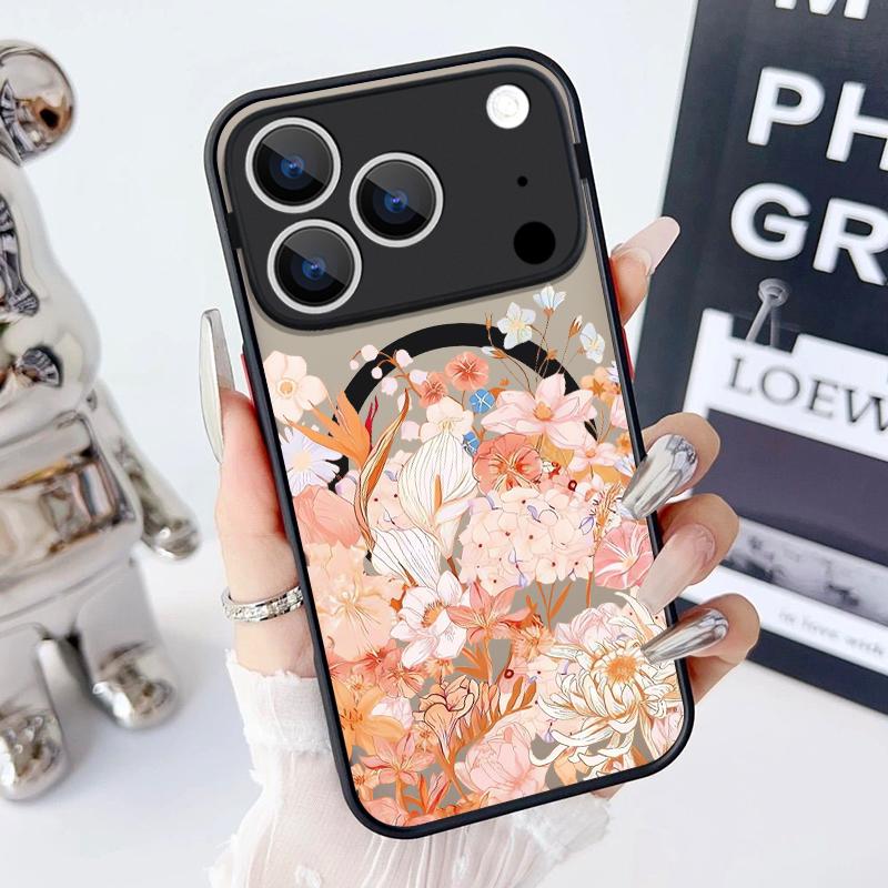 For iPhone 17 Pro Max Case Magnetic For Magsafe Simple Style Floral Cover For iPhone 16 Pro Max 15 14 13 12 11 16E Air Funda
