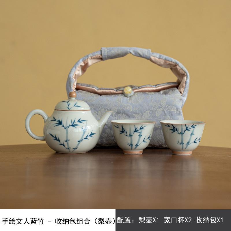 

Расписанный вручную бамбуковый чайный сервиз, набор из эстетичного чайника и чашек для чая, 1 чайник, 2 чашки, переносные сумки для пикника, аксессуары для творчества A set