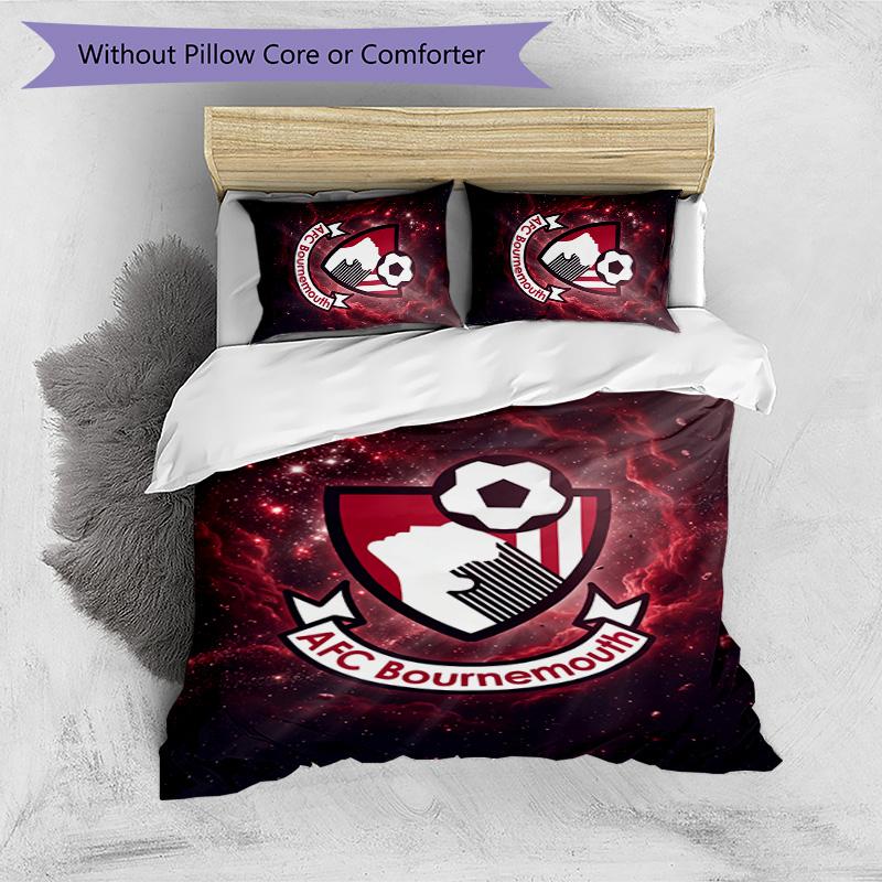 Bournemouth Fußball Bedrucktes 3-teiliges Bettwäscheset, Bequemes Hautfreundliches Schlafzimmer Bettbezug-Set