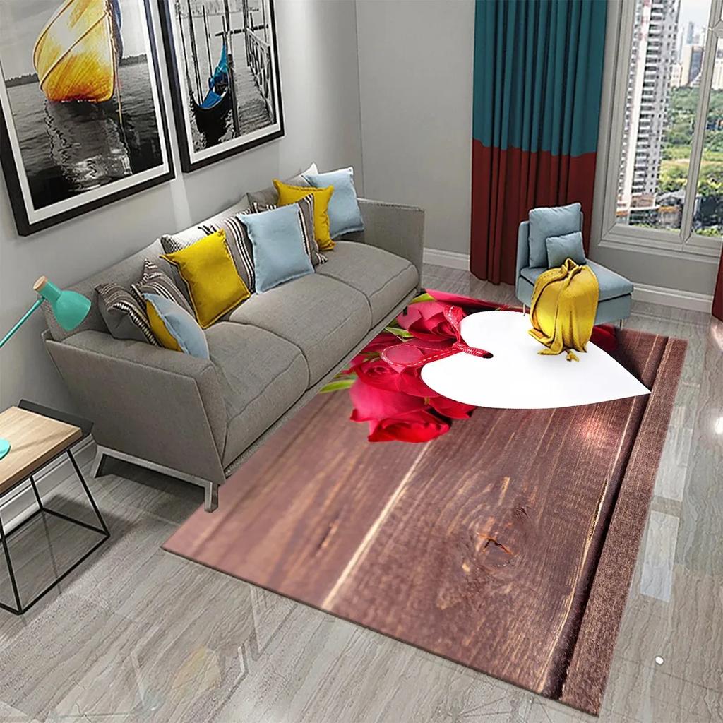 3D Růžový Květinový Koberec Do Obývacího Pokoj Velký Koberec Dekorace Ložnice Podložka Chodba Rohožka Vstupní Rohožka Koupelna Protiskluzová